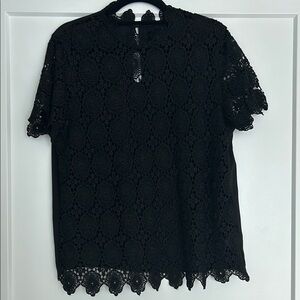 WHOWHATWEAR L Black Lace Sheer Blouse